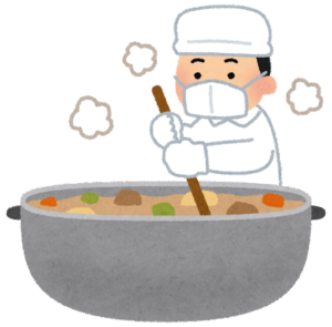 大きい鍋で調理する人